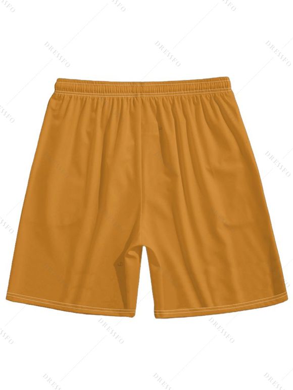 Short de Plage à Taille Elastique en Couleur Unie avec Cordon de Serrage pour Hommes - Deep Yellow 4XL