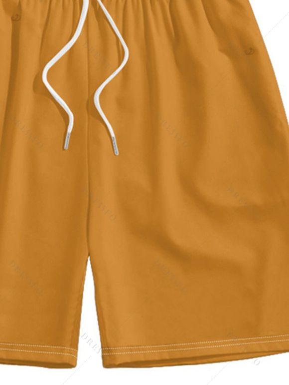 Short de Plage à Taille Elastique en Couleur Unie avec Cordon de Serrage pour Hommes - Deep Yellow 4XL