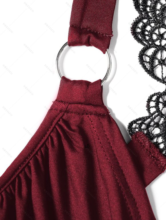 Casual Outfit Solid Color Butterfly Lace Crossover O Ring Strap Self-belted High Low Dress and Butterfly Earrings Zip Up High Heels Open Toe Sandals Outfit - Rouge foncé S | US 4