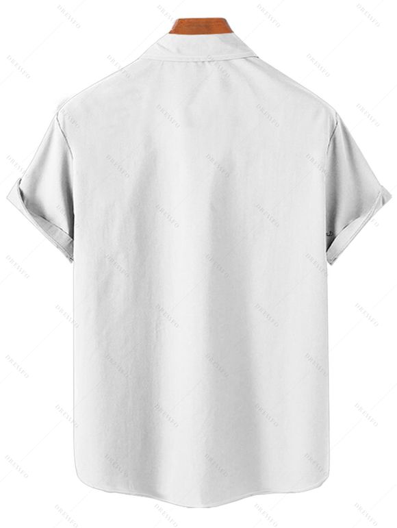 Chemise Décontractée Boutonnée Motif de Feuille de Palmier à Manches Roulées pour Homme - Blanc M