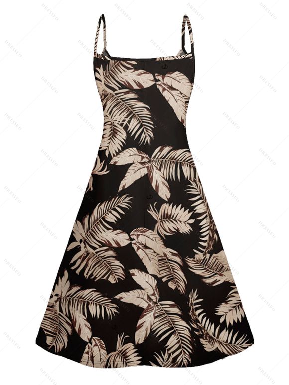 Robe Décontractée Ligne A à Bretelle Fine Motif de Feuille - Noir M | US 6