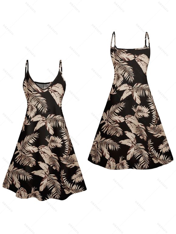 Robe Décontractée Ligne A à Bretelle Fine Motif de Feuille - Noir M | US 6