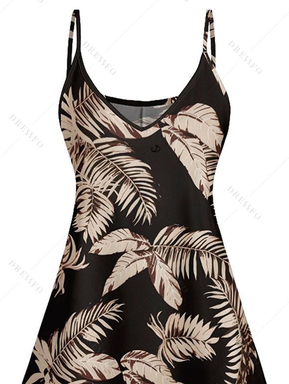 Robe Décontractée Ligne A à Bretelle Fine Motif de Feuille - Noir M | US 6