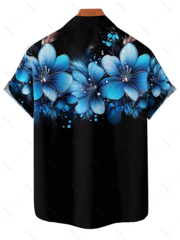 Chemise Décontractée Boutonnée Motif de Fleur à Pois à Manches Roulées pour Homme - Noir M