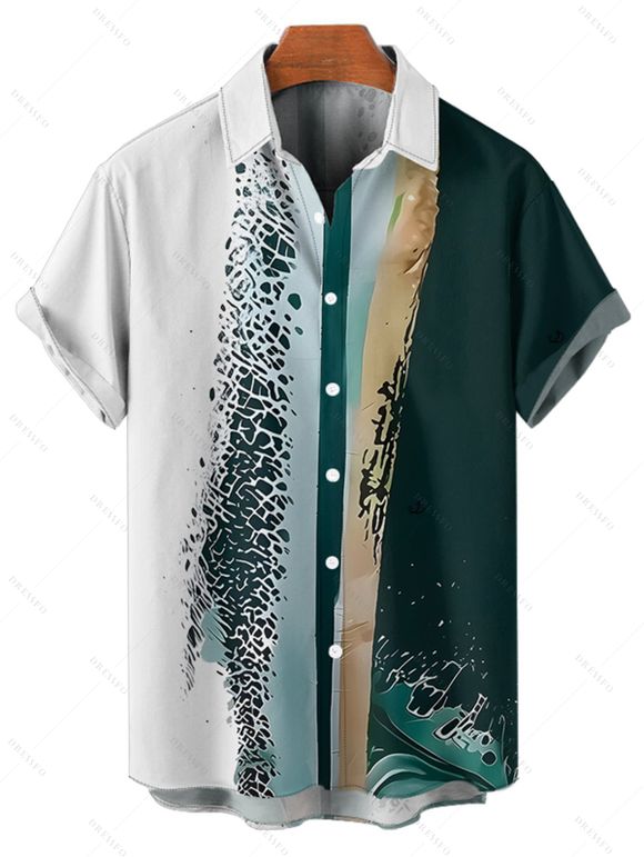 Chemise Décontractée Colorée Imprimée Boutonnée à Manches Roulées pour Homme - Vert profond 4XL