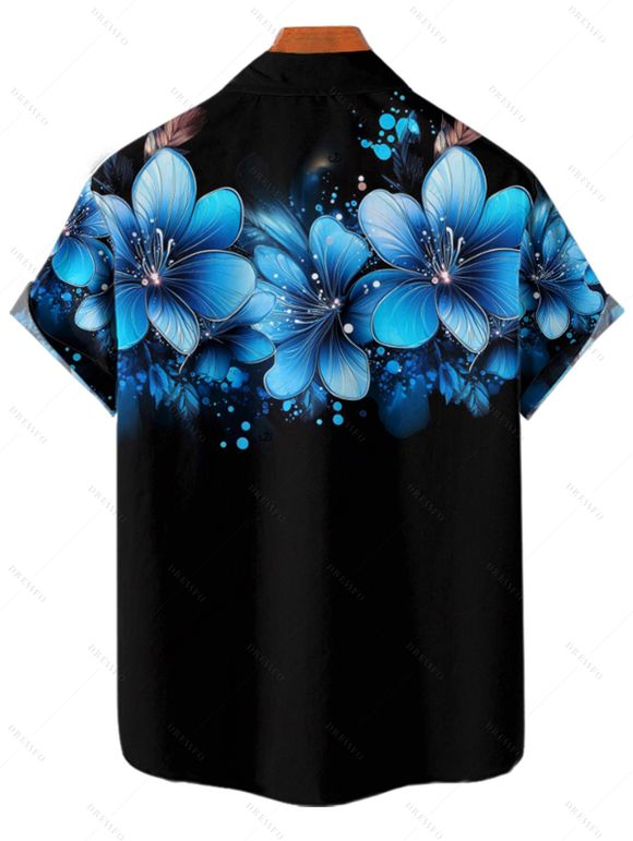 Vacation Couple Outfit Dots Floral Pattern Spaghetti Strap A Line Tank Dress and Roll Up Sleeve Shirt Matching Outfit - Noir S | US 4