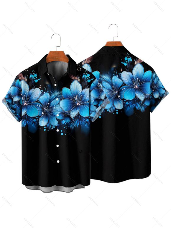 Vacation Couple Outfit Dots Floral Pattern Spaghetti Strap A Line Tank Dress and Roll Up Sleeve Shirt Matching Outfit - Noir S | US 4