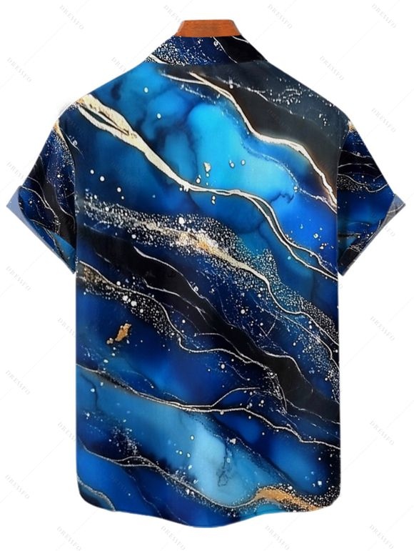 Vacation Couple Outfit Colorblock Marble Printed Spaghetti Strap A Line Tank Dress and Roll Up Sleeve Shirt Matching Outfit - Bleu profond S | US 4