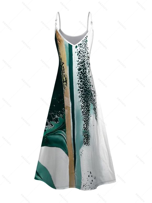 Vacation Couple Outfit Colored Printed Spaghetti Strap A Line Tank Dress and Roll Up Sleeve Shirt Matching Outfit - Vert profond S | US 4