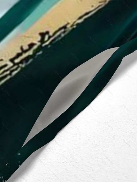 Vacation Couple Outfit Colored Printed Spaghetti Strap A Line Tank Dress and Roll Up Sleeve Shirt Matching Outfit - Vert profond S | US 4