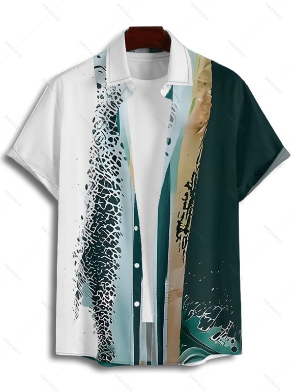 Vacation Couple Outfit Colored Printed Spaghetti Strap A Line Tank Dress and Roll Up Sleeve Shirt Matching Outfit - Vert profond S | US 4