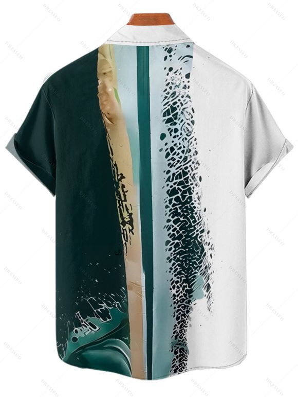 Vacation Couple Outfit Colored Printed Spaghetti Strap A Line Tank Dress and Roll Up Sleeve Shirt Matching Outfit - Vert profond S | US 4