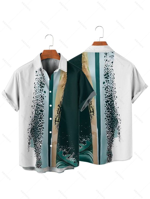 Vacation Couple Outfit Colored Printed Spaghetti Strap A Line Tank Dress and Roll Up Sleeve Shirt Matching Outfit - Vert profond S | US 4