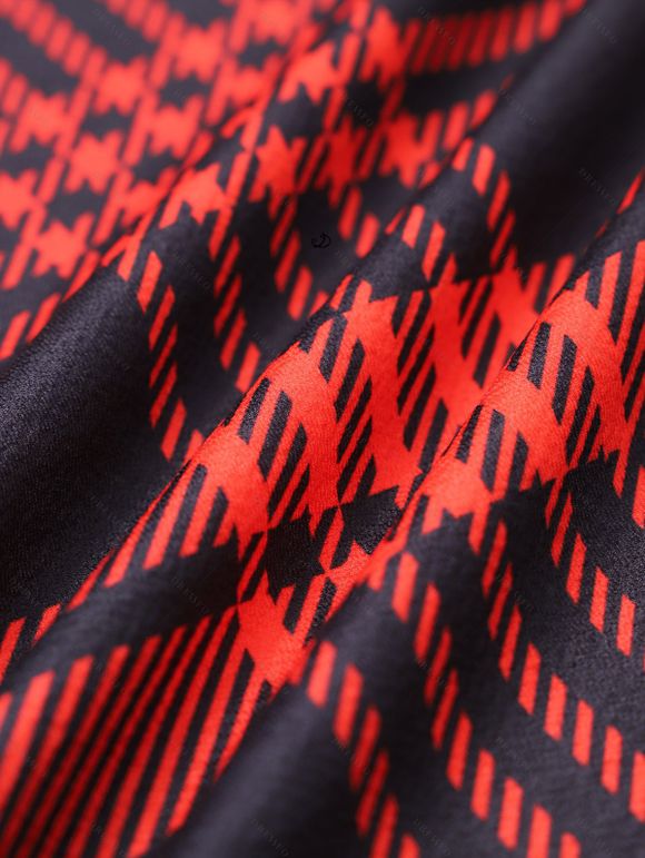 Mini Robe Moulante Ligne A à Carreaux Imprimé sans Manches avec Œillet à Lacets - Rouge XL | US 12