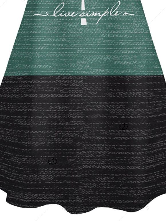 Robe de Vacances Ligne A Rayée Palmier Lettre Imprimée en Couleur Contrastée à Bretelle Fine - Vert profond XL | US 12