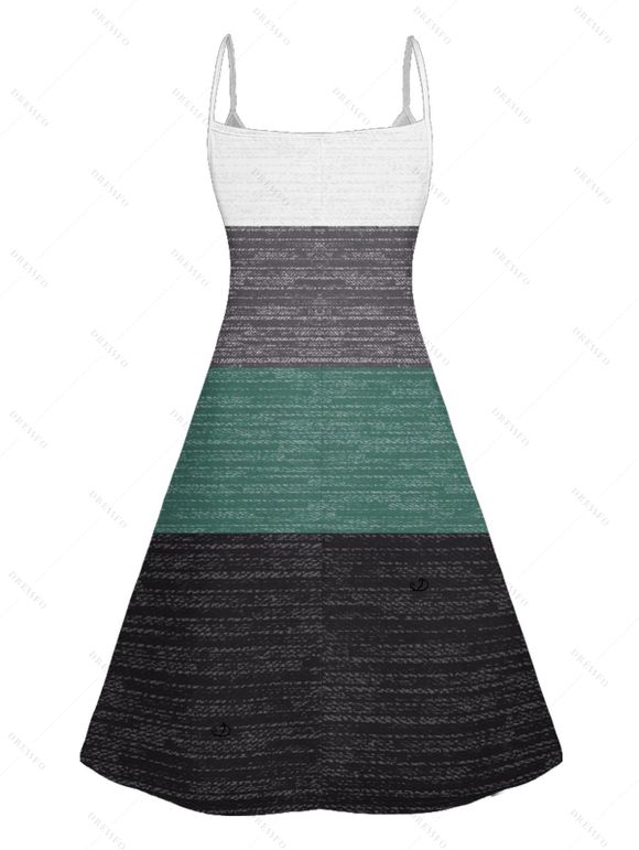 Robe de Vacances Ligne A Rayée Palmier Lettre Imprimée en Couleur Contrastée à Bretelle Fine - Vert profond XL | US 12