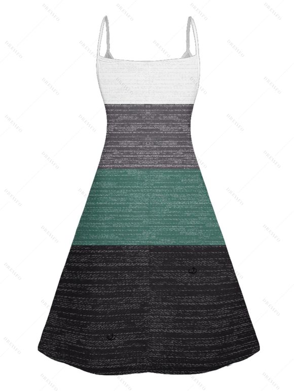 Vacation Couple Outfit Colorblock Palm Tree Letter Pattern Spaghetti Strap A Line Tank Dress and Roll Up Sleeve Shirt Matching Outfit - Vert profond S | US 4