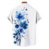 Chemise de Vacances Fleur Feuille Aquarelle Imprimée Boutonnée pour Homme - Blanc S