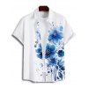 Chemise de Vacances Fleur Feuille Aquarelle Imprimée Boutonnée pour Homme - Blanc S