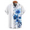 Men's Watercolor Floral Leaf Print Vacation Shirt Roll Up Button Up Shirt - WHITE 2XL
