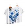 Men's Watercolor Floral Leaf Print Vacation Shirt Roll Up Button Up Shirt - WHITE 2XL