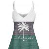 Robe de Vacances Ligne A Rayée Palmier Lettre Imprimée en Couleur Contrastée à Bretelle Fine - Vert profond XL | US 12