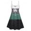 Contrast Color Striped Palm Tree Letter Print Vacation Dress Spaghetti Strap A Line Tank Dress - LIGHT GREEN XXXL | US 16