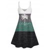 Vacation Couple Outfit Colorblock Palm Tree Letter Pattern Spaghetti Strap A Line Tank Dress and Roll Up Sleeve Shirt Matching Outfit - Vert profond S | US 4