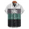 Vacation Couple Outfit Colorblock Palm Tree Letter Pattern Spaghetti Strap A Line Tank Dress and Roll Up Sleeve Shirt Matching Outfit - Vert profond S | US 4