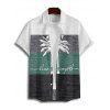 Vacation Couple Outfit Colorblock Palm Tree Letter Pattern Spaghetti Strap A Line Tank Dress and Roll Up Sleeve Shirt Matching Outfit - Vert profond S | US 4