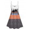 Contrast Color Striped Palm Tree Letter Print Vacation Dress Spaghetti Strap A Line Tank Dress - multicolor A S | US 4