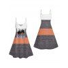Contrast Color Striped Palm Tree Letter Print Vacation Dress Spaghetti Strap A Line Tank Dress - multicolor A S | US 4