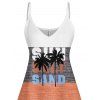 Contrast Color Striped Palm Tree Letter Print Vacation Dress Spaghetti Strap A Line Tank Dress - multicolor A S | US 4