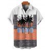 Chemise de Plage Lettre Motif de Palmier en Blocs de Couleurs à Manches Roulées pour Homme - multicolor A M