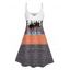 Contrast Color Striped Palm Tree Letter Print Vacation Dress Spaghetti Strap A Line Tank Dress - LIGHT GREEN XXXXL | US 18