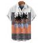 Men's Contrast Color Palm Tree Colored Letter Pattern Vacation Shirt Roll Up Sleeve Button Up Beach Shirt - LIGHT GREEN 3XL
