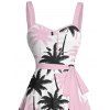 Robe de Plage Ligne A Palmier Arbre Noix de Coco Imprimé sans Manches en Blocs de Couleurs - Rose clair XXL | US 14