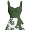 Robe de Vacances Ligne A Vintage Fleurie Imprimée en Couleur Contrastée sans Manches à Volants - Vert profond XXXXXL | US 20