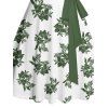 Robe de Vacances Ligne A Vintage Fleurie Imprimée en Couleur Contrastée sans Manches à Volants - Vert profond XXXXXL | US 20