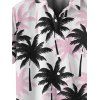 Chemise de Plage Boutonnée Motif de Cocotier en Blocs de Couleurs à Manches Roulées pour Homme - Rose clair XL