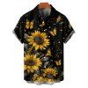 Chemise de Vacances Décontractée Boutonnée Motif de Tournesol à Pois à Manches Roulées pour Homme - Noir 5XL