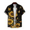 Chemise de Vacances Décontractée Boutonnée Motif de Tournesol à Pois à Manches Roulées pour Homme - Noir 5XL