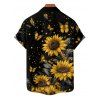 Chemise de Vacances Décontractée Boutonnée Motif de Tournesol à Pois à Manches Roulées pour Homme - Noir 5XL