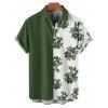 Chemise de Vacances Vintage Fleur Imprimée en Couleur Contrastée Boutonnée à Manches Roulées - Vert profond 4XL