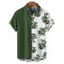 Chemise de Vacances Vintage Fleur Imprimée en Couleur Contrastée Boutonnée à Manches Roulées - Vert profond XL