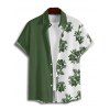 Chemise de Vacances Vintage Fleur Imprimée en Couleur Contrastée Boutonnée à Manches Roulées - Vert profond 5XL