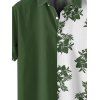 Chemise de Vacances Vintage Fleur Imprimée en Couleur Contrastée Boutonnée à Manches Roulées - Vert profond 4XL