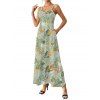 Robe de Vacances Longue à Bretelle Fine Motif de Feuille Tropicale - Vert clair XXL | US 14