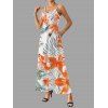 Robe de Plage Longue Ligne A Motif de Fleur Tropicale à Bretelle Fine avec Poche - Orange XXL | US 14