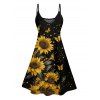 Vacation Couple Outfit Sunflower Butterfly Dots Pattern Spaghetti Strap A Line Tank Dress and Roll Up Sleeve Shirt Matching Outfit - Noir S | US 4